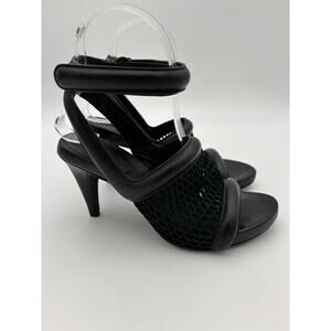 Alexander Wang Leah Black Leather Mesh Sandals Heels Size 36 / 6 Ankle Strap
